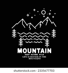 Mountain and camp illustration, outdoor adventure . Vector graphic for t shirt and other uses.