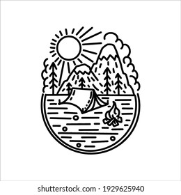 diseño vectorial de la línea de campamento de montaña