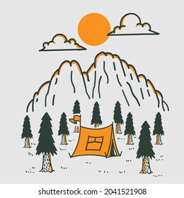 mountain camp outdoor simple vintage illustration design