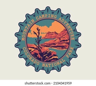 mountain camping adventure retro vector artwork illustration