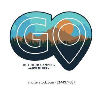 mountain camping adventure typography design vector  for print