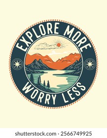 Mountain camping. Adventure vintage print design for t shirt and others. National park graphic artwork for sticker, poster, background.