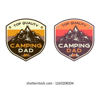 Mountain Camping Badges with quote Top quality camping dad. TRavel patch design. Nice for Fathers Day as gift, t-shirt, print. Stock vector stamps set isolated on white