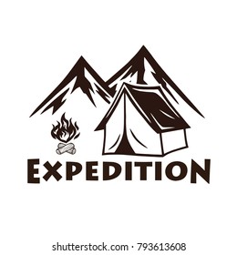 Mountain Camping, Campfire, Vector Logo and Labels Set. Illustration for Sport and Recreation 