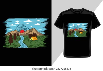 Mountain camping hand-drawn vector illustration