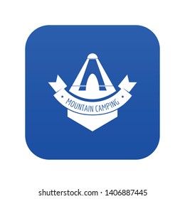 Mountain camping icon blue vector isolated on white background
