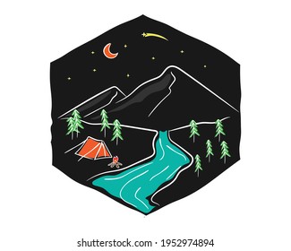 mountain camping line art vector