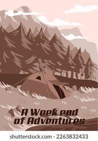 Paisaje monocromático del camping de montaña