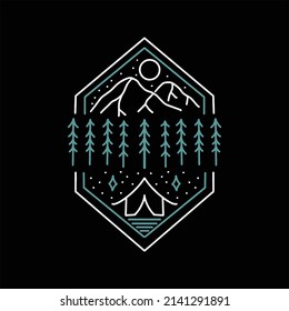 mountain camping monoline vector design