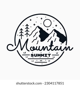 Mountain camping outdoor t shirt badge mono line vector illustration
