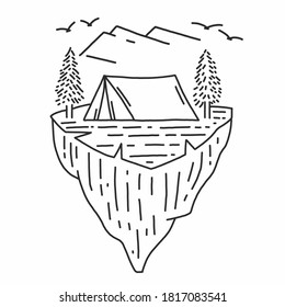 Mountain Camping einfache Umriss Stil Vektorgrafik.