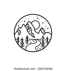 Mountain Camping and Skiing Retro Logo Templates Set, Wild Adventure Vintage Monochrome Labels Vector Illustration