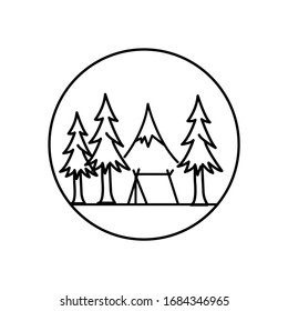 Mountain camping with sky view line illustration 