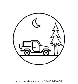 Camping de montaña con ilustración de la línea de visión del cielo 