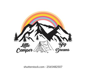 Mountain camping t shirt with rainbow design perfect for nature lovers