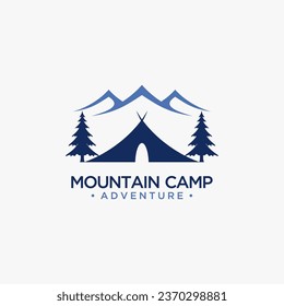 Mountain camping tent logo design