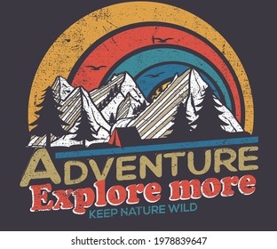 Mountain camping  t-shirt graphic design. Mountain vector design artwork for apparel. 