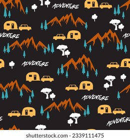 Mountain Camping Under the Star Vector Seamless Pattern can be use for background and apparel design