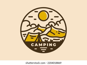 Mountain camping vintage retro line art design
