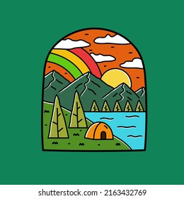 mountain camping wildlife nature. design for t-shirt, badge, sticker, etc