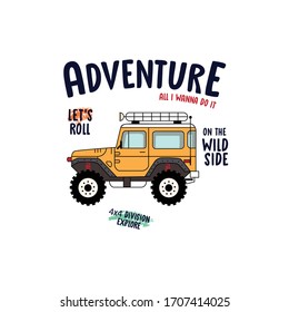 mountain car color text line trip adventure wild explorer boy tee illustartion art vector