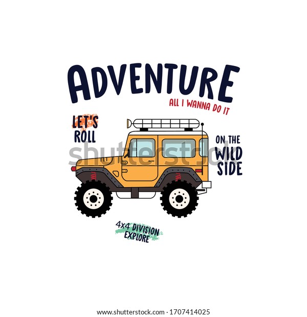 mountain car color text line trip
adventure wild explorer boy tee illustartion art
vector