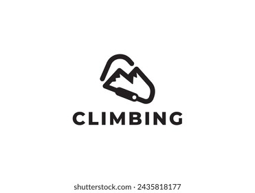 mountain with carabiner logo. climbing sport adventure creative symbol icon design