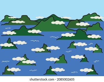 Diseño de vectores de fondo de dibujos animados de montaña