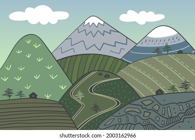 Mountain cartoon landscape. Vector illustration. Natural background.