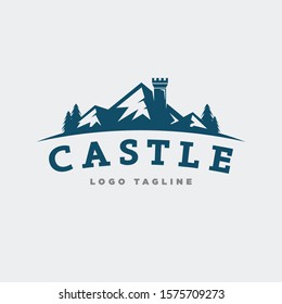 mountain and castle logo, icon and template