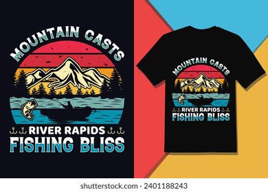 Montaña Casts Río Rapids Pesca Camisetas Diseño Y Vector Gráfico.