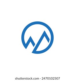 mountain and circle logo in blue and white illustration