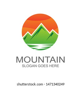 Mountain With Circle Logo Design