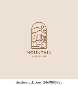 Mountain City Line Art Umriss Minimallogo, Symbol, Zeichen, Symbol Design Konzept Vektorillustration.