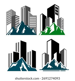 mountain cityscape logo vector illustration