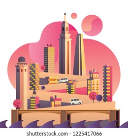 MOUNTAIN CITYSCAPE VECTOR DESIGN