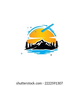 Mountain cleaning wash logo design