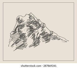 Mountain Cliff Scenery Sketch Hand Drawing, In Engraving Etching Style, For Extreme Climbing Sport, Adventure Travel  And  Tourism Design