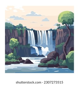 Mountain cliff tree, and water flowing below, isolated