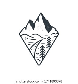 mountain clift vintage vector design. badges and logo patches. Mountain tourism, hiking. Forest camp labels in vintage style, Camping outdoor adventure emblems.