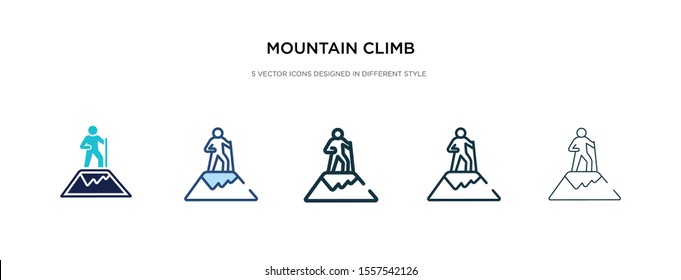 mountain climb icon in different style vector illustration. two colored and black mountain climb vector icons designed in filled, outline, line and stroke style can be used for web, mobile, ui