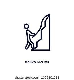 mountain climb icon. Thin line mountain climb icon from humans and behavior collection. Outline vector isolated on white background. Editable mountain climb symbol can be used web and mobile