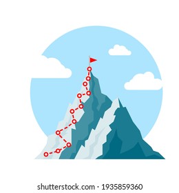 Mountain climb path challenge journey base infographic. Vector growth camp mountain climb way map
