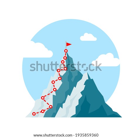 Mountain climb path challenge journey base infographic. Vector growth camp mountain climb way map