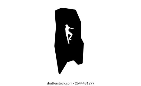 Mountain climber climbing rock, black isolated silhouette