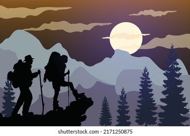mountain climber couple silhouette design