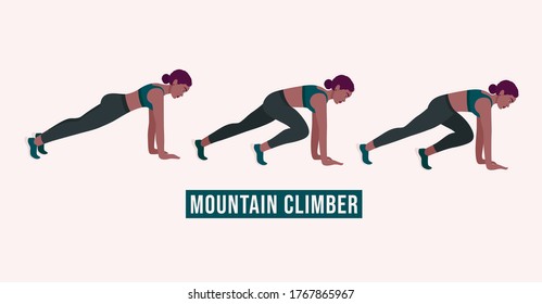 MOUNTAIN CLIMBER exercise, Woman workout fitness, aerobic and exercises. Vector Illustration.