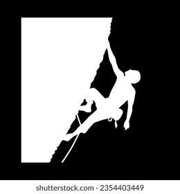 Mountain climber icon. Alpinist, mountaineer climbing up rock. Vector Illustration