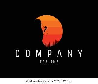mountain climber logo with silhouette rope. terolasi view of the evening sky. best for badge, emblem, icon, design sticker, t-shirt, concept. vector illustration available in eps 10.