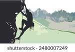 Mountain climber on a rock face illustration